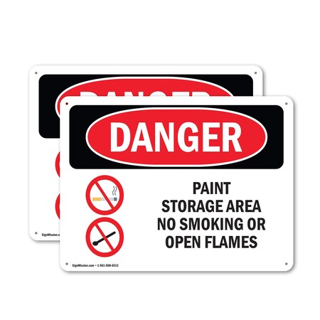 Signmission Paint Storage Area No Smoking Or Open Flames Danger Sign, Plastic, 14in W x 10in L, 2PK OS-2PACK-DS-P-1014-L-1516